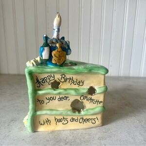 BLUE SKY CLAYWORKS Birthday Cake OWL Tealight Holder Heather Goldminc Green 8”